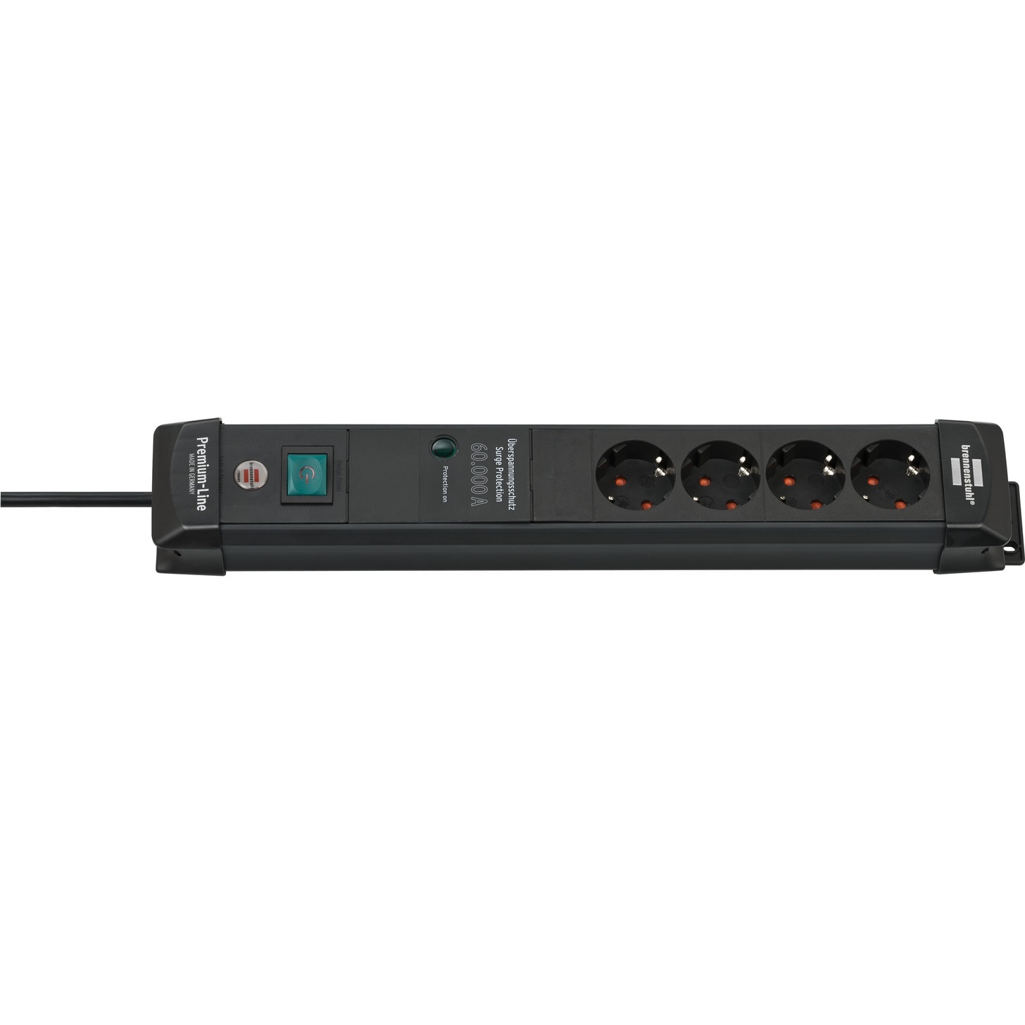 Brennenstuhl 1951140300 Stekkerdoos 4 Sockets | Premium Line | Aan/uit Schakelaar | Overspanningsbeveiliging | Zwart | 1,8 meter