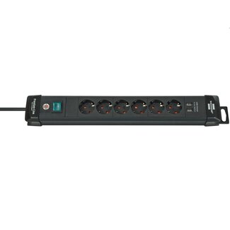 Brennenstuhl Brennenstuhl Premium-Line stekkerdoos met 6 contacten, 2x USB / zwart - 3 meter