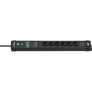 Brennenstuhl Brennenstuhl Premium-Line stekkerdoos met 6 contacten, 2x USB en overspanningsbeveiliging / zwart - 3 meter