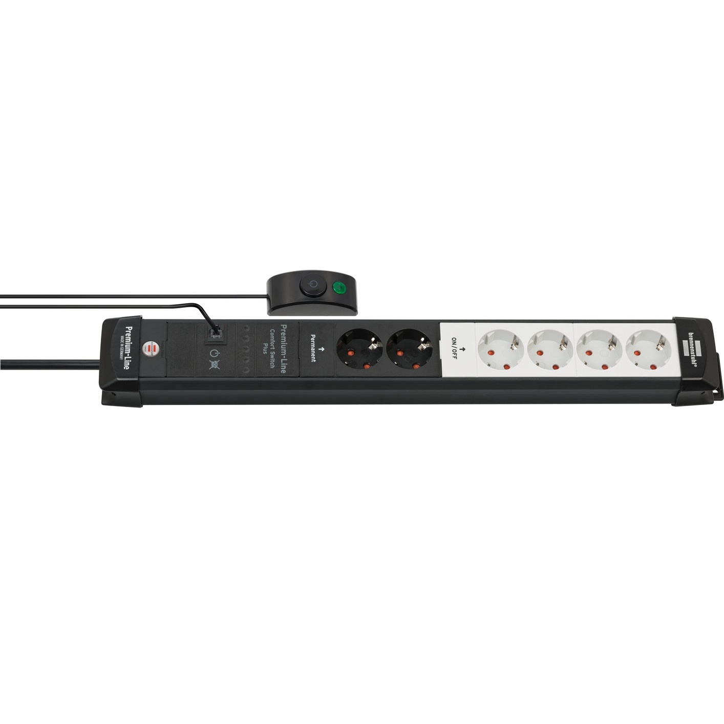 Brennenstuhl Premium-Line Comfort Switch Plus stekkerdoos 6-voudig (2x vast, 4x omschakelbaar stopcontacten 3m kabel, met hand-/voetschakelaar via RJ-11 aansluiting, Made in German