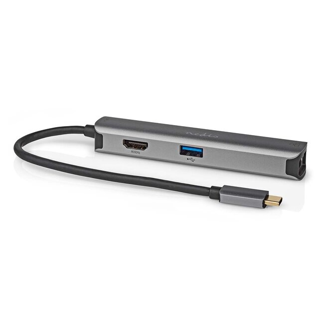 Nedis USB-C naar HDMI 4K 60Hz, USB-A en RJ45 adapter / grijs - 0,20 meter