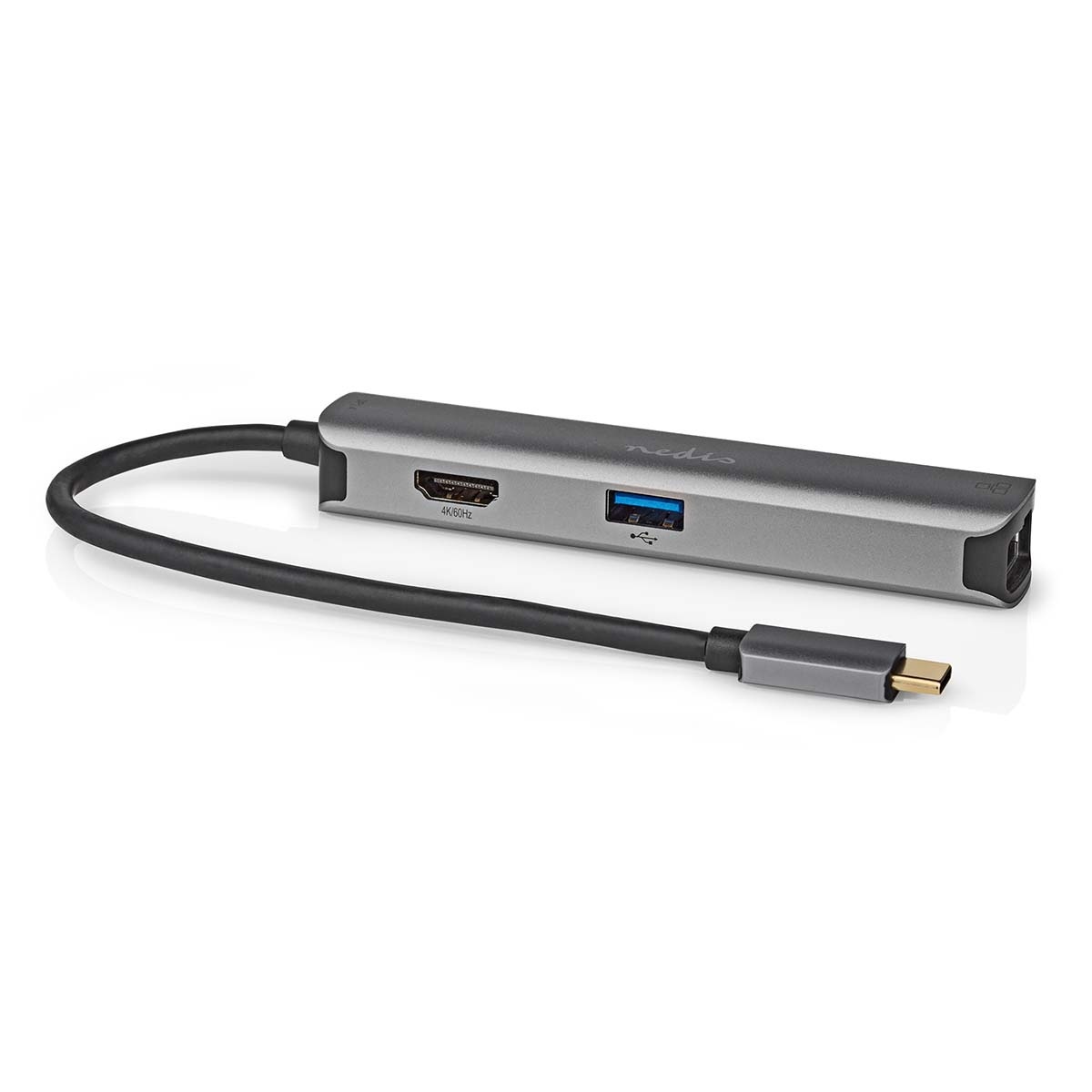 Nedis USB Multi-Port Adapter - USB 3.2 Gen 1 - USB-C™ Male - HDMI™ Female / RJ45 Female / 3x USB-A Female - 5 Gbps - 0.20 m - Rond - Verguld - PVC - Antraciet - Doos