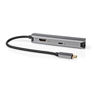 Nedis Nedis USB-C naar HDMI 4K 60Hz, USB-A, USB-C PD 100W en RJ45 adapter / grijs - 0,20 meter