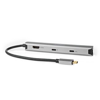 Nedis Nedis USB-C naar HDMI 4K 60Hz, USB-A, USB-C, USB-C PD 100W en RJ45 adapter / grijs - 0,20 meter