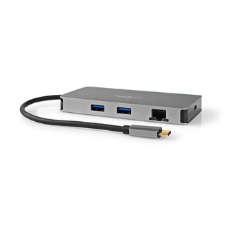 Nedis Nedis USB-C naar 2x HDMI 4K 30Hz, USB-A, USB-C PD 100W, RJ45 en (Micro) SD adapter / grijs - 0,20 meter