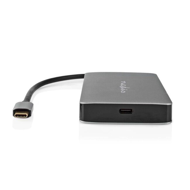 Nedis USB-C naar 2x HDMI 4K 30Hz, USB-A, USB-C PD 100W, RJ45 en (Micro) SD adapter / grijs - 0,20 meter