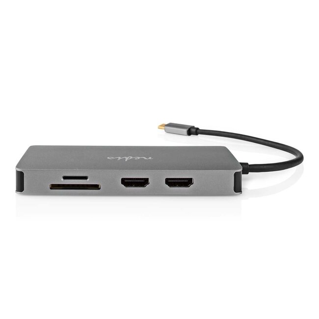 Nedis USB-C naar 2x HDMI 4K 30Hz, USB-A, USB-C PD 100W, RJ45 en (Micro) SD adapter / grijs - 0,20 meter