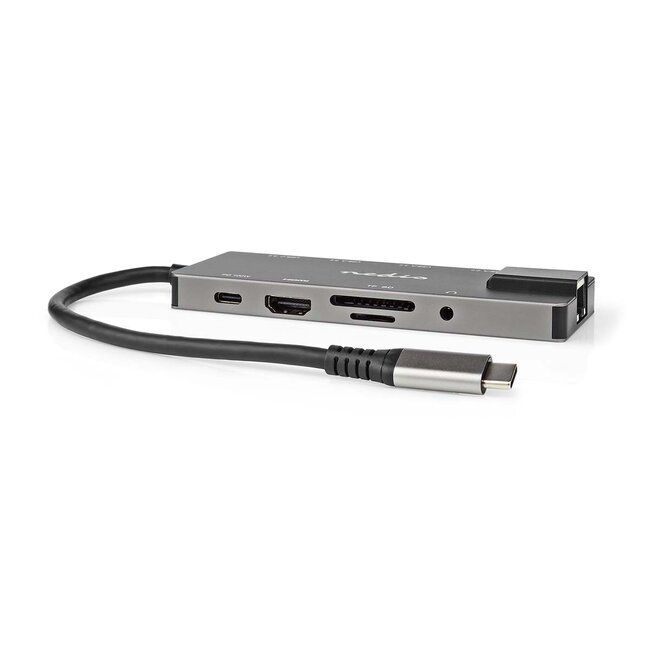Nedis USB-C naar HDMI 4K 60Hz, USB-A/USB-C, USB-C PD 100W, RJ45, 3,5mm en (Micro) SD adapter / grijs - 0,20 meter