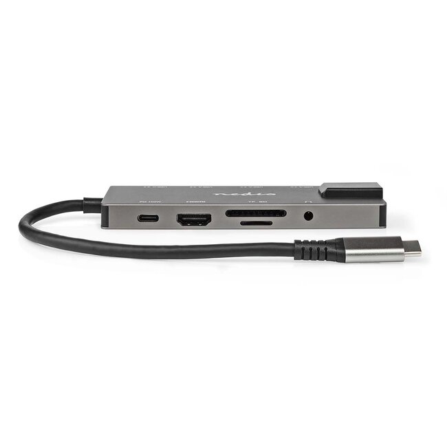 Nedis USB-C naar HDMI 4K 60Hz, USB-A/USB-C, USB-C PD 100W, RJ45, 3,5mm en (Micro) SD adapter / grijs - 0,20 meter