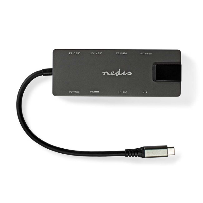 Nedis USB-C naar HDMI 4K 60Hz, USB-A/USB-C, USB-C PD 100W, RJ45, 3,5mm en (Micro) SD adapter / grijs - 0,20 meter