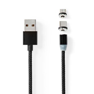 Nedis Nedis Micro USB + USB-C naar USB-A kabel met magneetconnector - USB2.0 - tot 2A / zwart - 2 meter