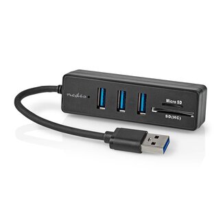 Nedis Nedis USB hub met 3 poorten en kaartlezer - USB3.0 - busgevoed / zwart - 0,15 meter