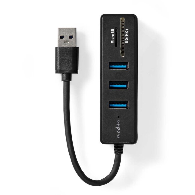 Nedis USB hub met 3 poorten en kaartlezer - USB3.0 - busgevoed / zwart - 0,15 meter