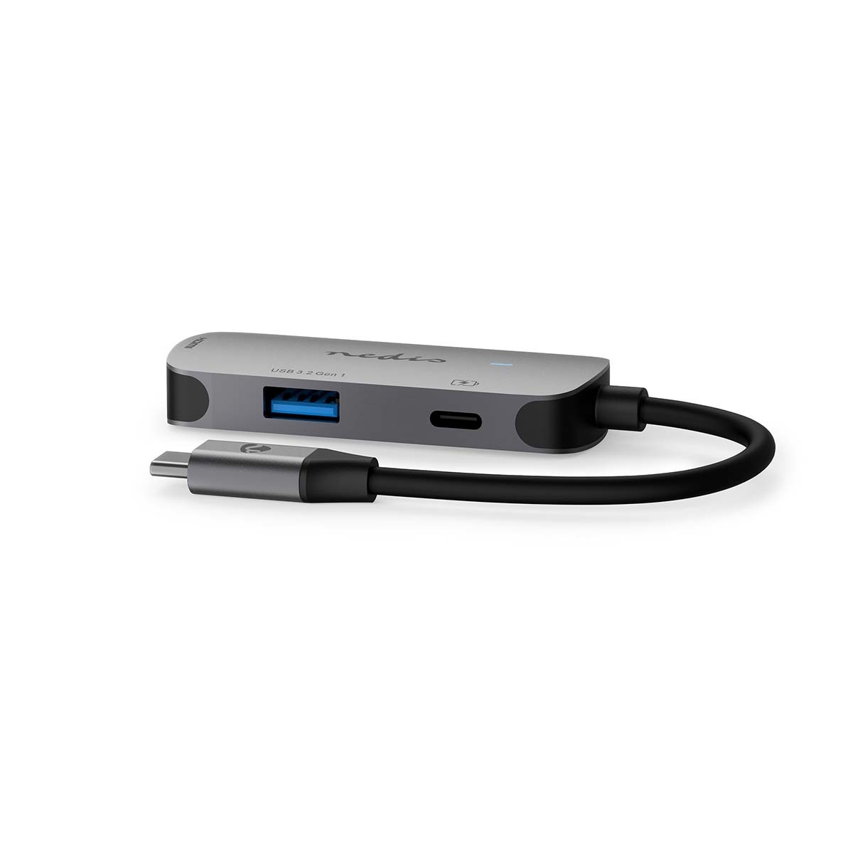 Nedis USB Multi-Port Adapter - USB 3.2 Gen 1 - USB-C™ Male - HDMI™ Output / USB-A Female / USB-C™ Female - 0.10 m - Rond - Vernikkeld - PVC - Grijs - Doos