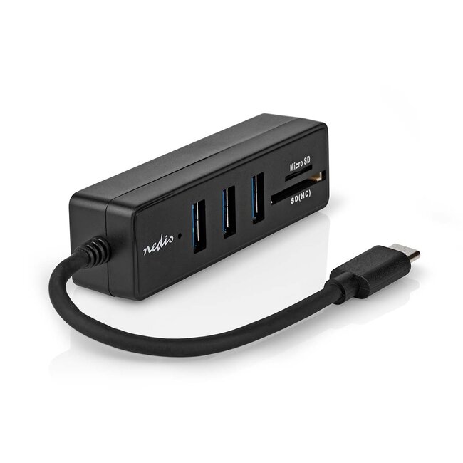 Nedis USB-C hub met 3 poorten en kaartlezer - busgevoed - USB3.0 / zwart - 0,10 meter