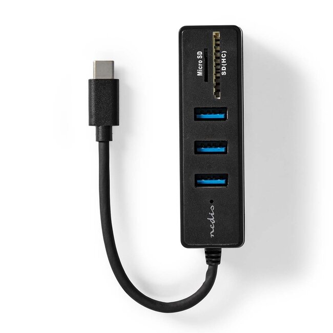 Nedis USB-C hub met 3 poorten en kaartlezer - busgevoed - USB3.0 / zwart - 0,10 meter