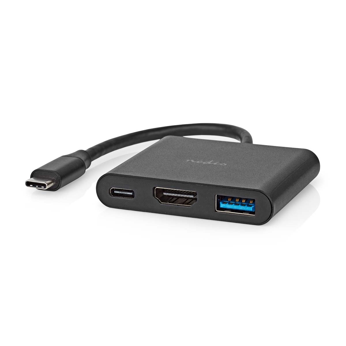 Nedis USB Multi-Port Adapter - USB 3.2 Gen 1 - USB-C™ Male - HDMI™ Output / USB-A Female / USB-C™ Female - 5 Gbps - 0.10 m - Rond - Vernikkeld - PVC - Zwart - Doos