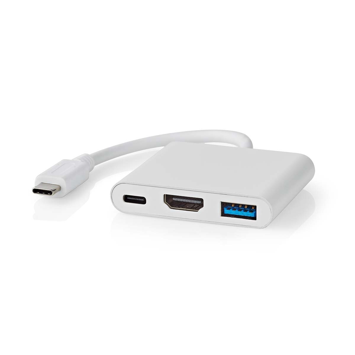 Nedis USB Multi-Port Adapter - USB 3.2 Gen 1 - USB-C™ Male - HDMI™ Output / USB-A Female / USB-C™ Female - 5 Gbps - 0.10 m - Rond - Vernikkeld - PVC - Wit - Doos