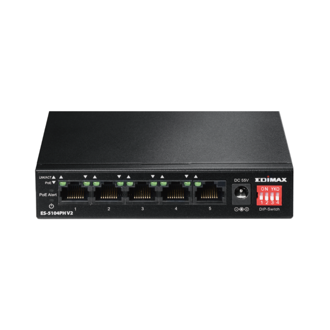 Edimax ES-5104PH V2 Fast Ethernet Switch met 5 poorten - 4x Power over Ethernet (PoE+) - max. 60W / zwart