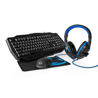 Nedis Nedis Gaming UPIA 4-in-1 Combo kit - Toetsenbord, headset, muis en muismat / zwart/blauw