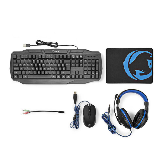 Nedis Gaming UPIA 4-in-1 Combo kit - Toetsenbord, headset, muis en muismat / zwart/blauw
