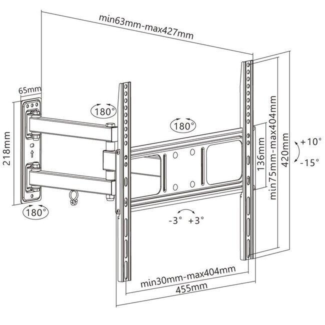 Goobay Basic series Full Motion M muurbeugel voor schermen tot 55 inch / 3 draaipunten