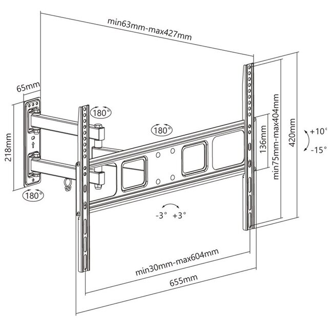 Goobay Basic series Full Motion L muurbeugel voor schermen tot 70 inch / 3 draaipunten