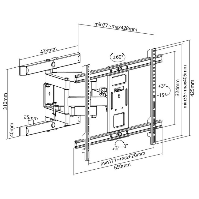 Goobay Pro series Full Motion L muurbeugel voor schermen tot 70 inch / 3 draaipunten