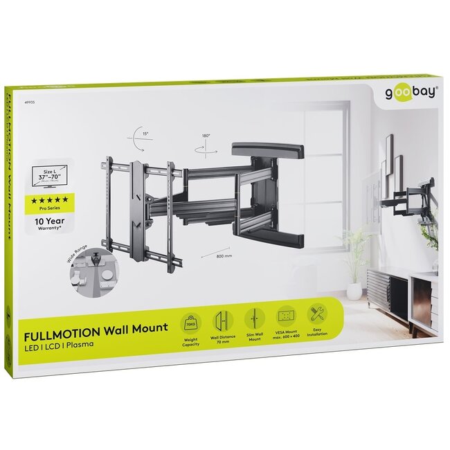 Goobay Pro series Full Motion L muurbeugel met extra lange arm voor schermen tot 70 inch / 3 draaipunten