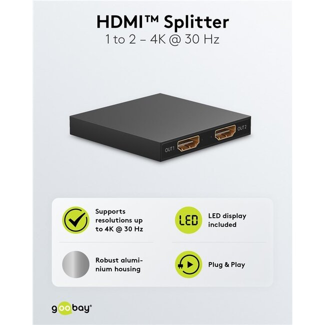 Goobay HDMI splitter 1 naar 2 - HDMI1.4 (4K 30Hz) / zwart