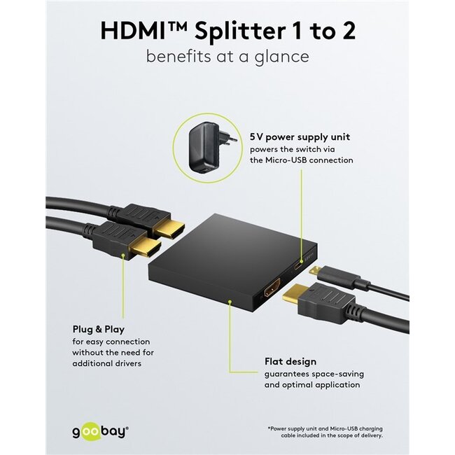 Goobay HDMI splitter 1 naar 2 - HDMI1.4 (4K 30Hz) / zwart