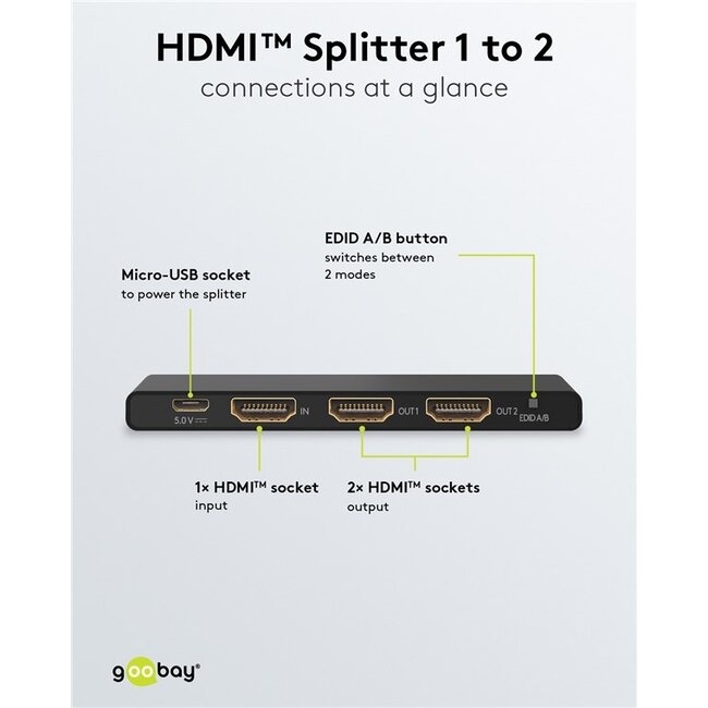 Goobay HDMI splitter 1 naar 2 - HDMI2.0 (4K 60Hz + HDR) / zwart