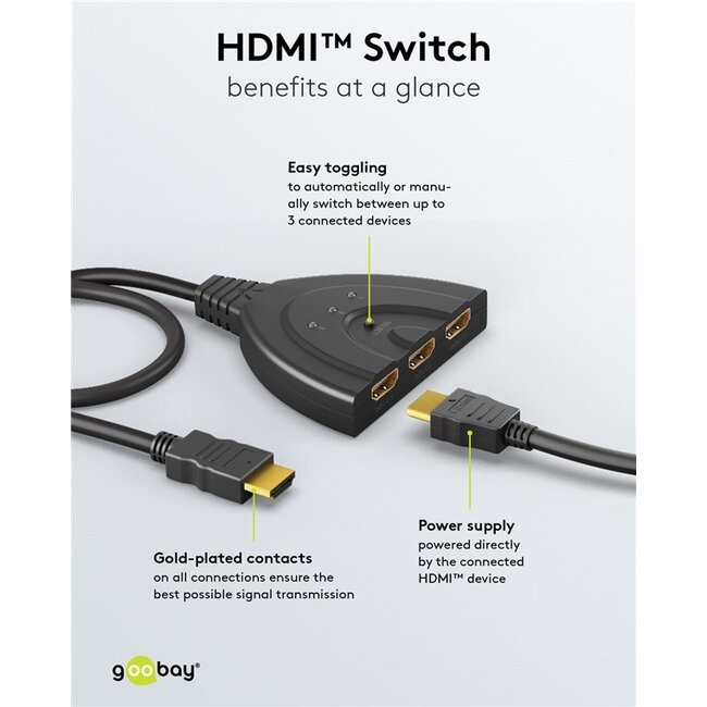Goobay HDMI schakelaar 3 naar 1 - HDMI1.4 (4K 30Hz) / zwart - 0,50 meter