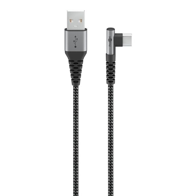 Goobay USB-C haaks (links/rechts) naar USB-A kabel - USB2.0 - tot 3A / nylon - 0,50 meter