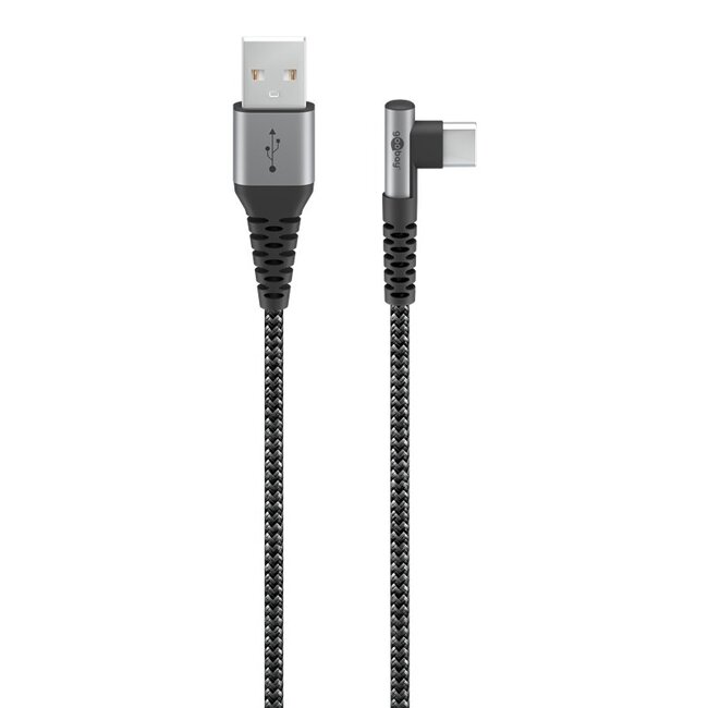 Goobay USB-C haaks (links/rechts) naar USB-A kabel - USB2.0 - tot 3A / nylon - 1 meter