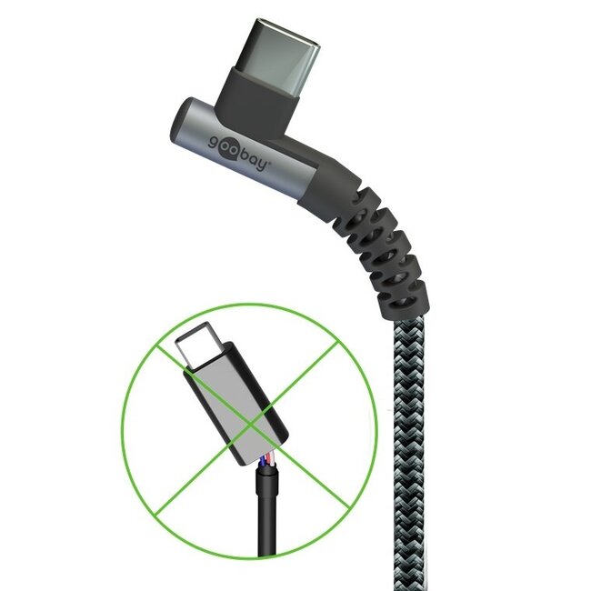 Goobay USB-C haaks (links/rechts) naar USB-A kabel - USB2.0 - tot 3A / nylon - 1 meter