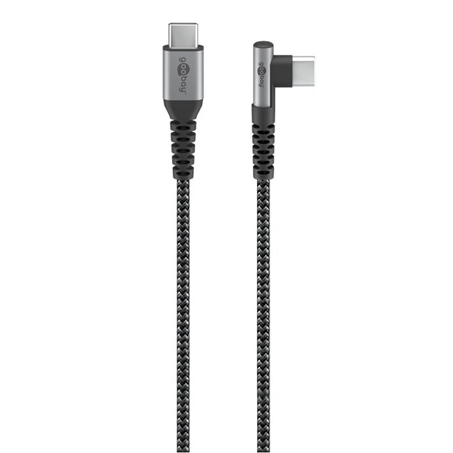 Goobay USB-C naar USB-C haaks (links/rechts) kabel - USB2.0 - tot 60W / nylon - 2 meter