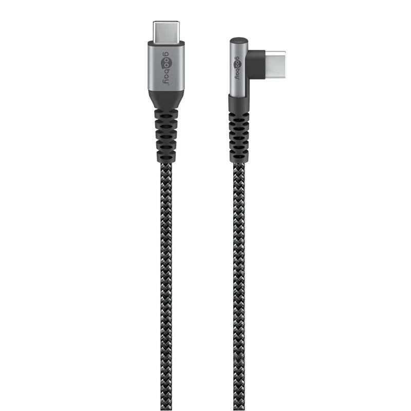 Goobay USB-C™ to USB-C™ Textile Cable with Metal Plugs (Space Grey/Silver), 90°, 2 m |