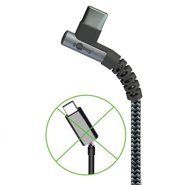 Goobay USB-C naar USB-C haaks (links/rechts) kabel - USB2.0 - tot 60W / nylon - 2 meter