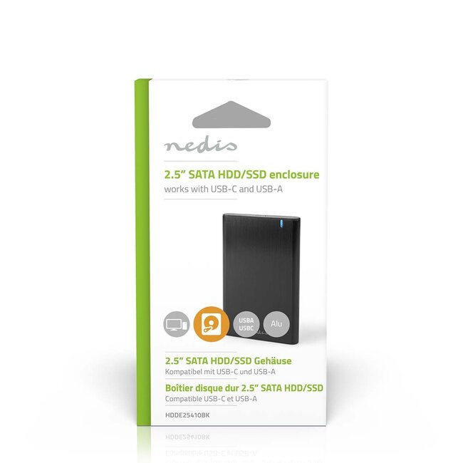 Nedis HDD behuizing voor 2,5'' SATA HDD/SSD - USB-A/USB-C - USB3.0 / aluminium