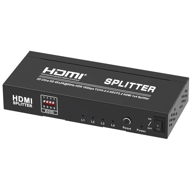 MaxTrack HDMI splitter 1 naar 4 met EDID - versie 2.0 (4K 60Hz + HDR)