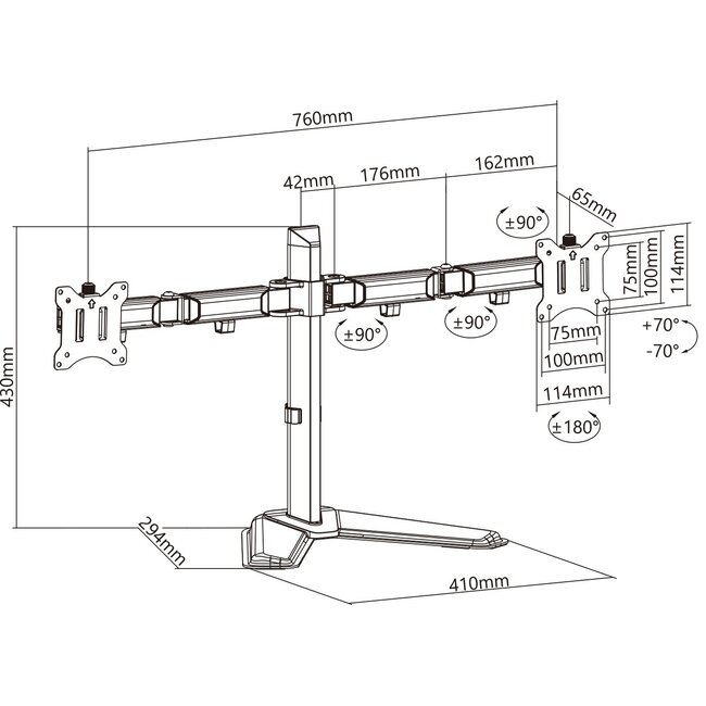 My Wall bureaustandaard voor 2 monitoren tot 32 inch / full motion / zwart/zilver