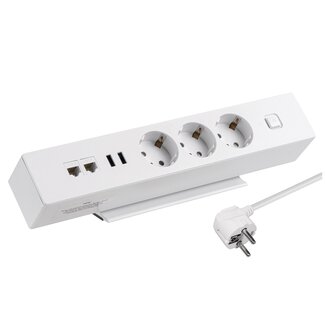 MaxTrack MaxTrack stekkerdoos met 3 contacten, 2x USB en 2x RJ45 - voor op bureau / wit - 1,8 meter