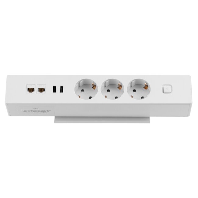 MaxTrack stekkerdoos met 3 contacten, 2x USB en 2x RJ45 - voor op bureau / wit - 1,8 meter