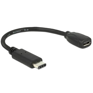 DeLOCK USB-C (m) - USB Micro B (v) adapter - USB2.0 - tot 2A / zwart - 0,15 meter