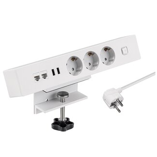 MaxTrack MaxTrack stekkerdoos met 3 contacten, 2x USB en 2x RJ45 - voor aan bureau / wit - 1,8 meter