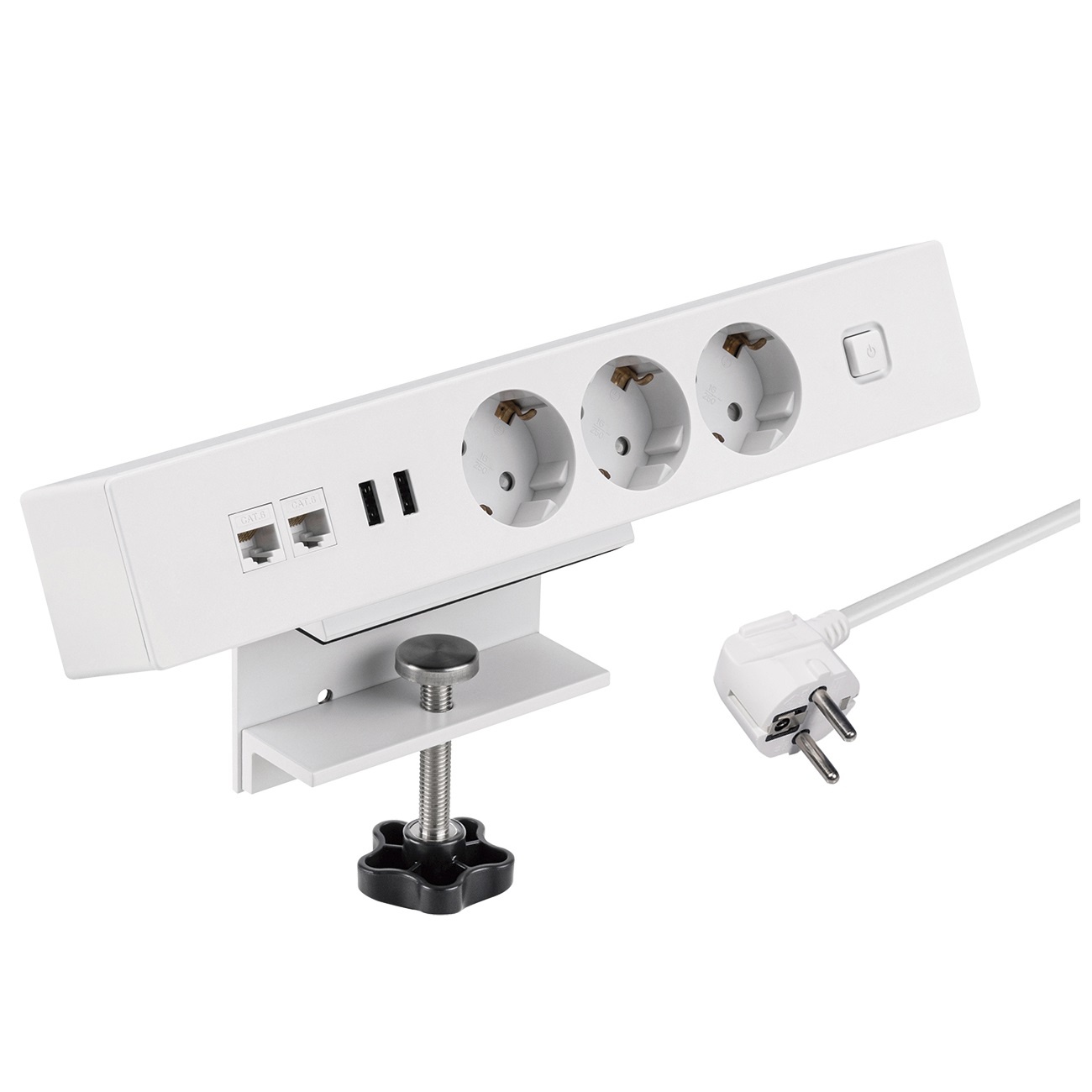 3-voudige Bureaustekkerdoos - Bladdikte 10-35 mm - 2x USB-A Oplaadpoort - 2x RJ45 (v) - 1,8 meter -