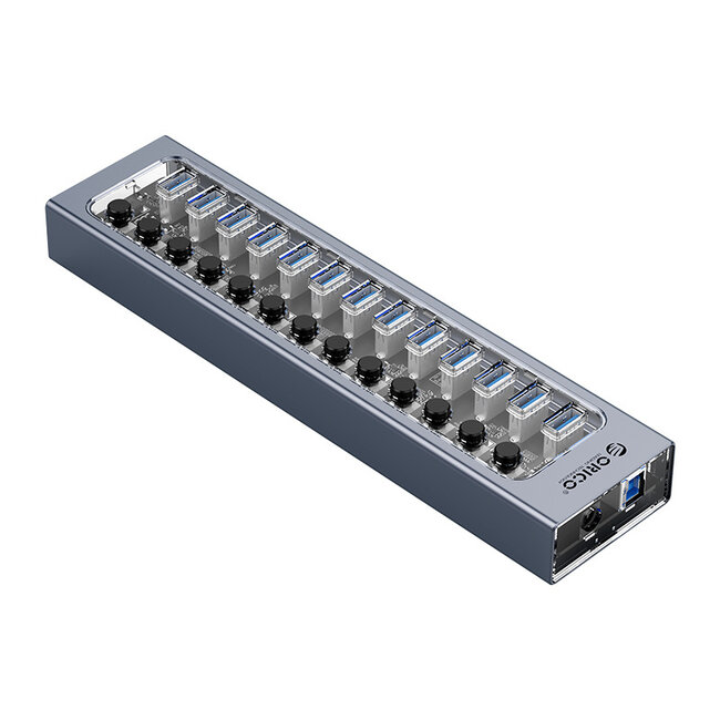 Orico USB hub met 13 poorten en aan/uit schakelaars - USB3.0 - externe 12V voeding / grijs - 1 meter