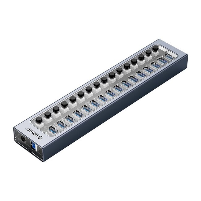 Orico USB hub met 16 poorten en aan/uit schakelaars - USB3.0 - externe 12V voeding / grijs - 1 meter