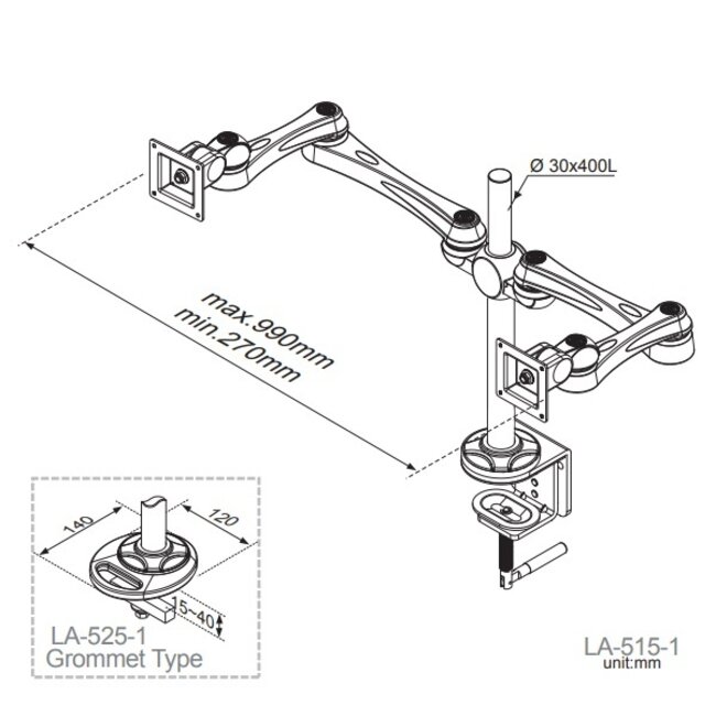 Roline premium bureaubeugel voor 2 monitoren tot 32 inch / full motion / zilver
